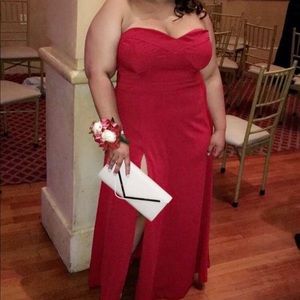 Strapless red event dress